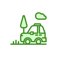 A green car with a green roof and a green 