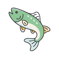 Illustration of a green trout fish swimming in the ocean for fishing and wildlife enthusiasts