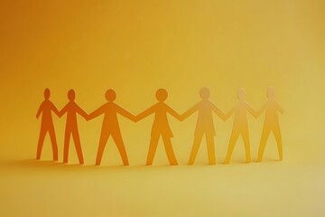 Golden Paper People Holding Hands Unity Teamwork
