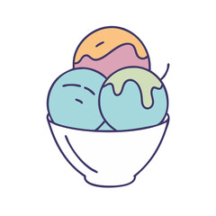Delicious ice cream bowl with different flavors vector illustration dessert sweet treat food graphic