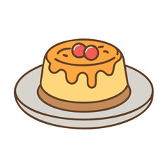 Cartoon Pudding Dessert with Cherries Illustration
