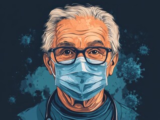 Dedicated Caregiver in Protective Mask Providing Support to Senior Patients in a Retirement Home Setting