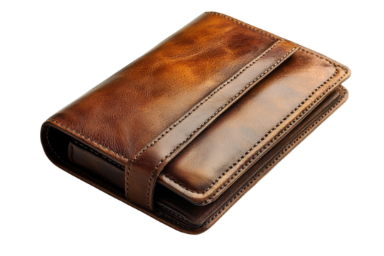Rich brown leather wallet handcrafted luxury vintage texture detailed stitching elegant design