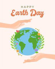 Happy Earth day greetings. Save the Earth concept. Environmental protection. Earth Illustration