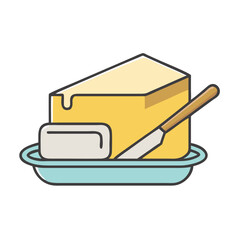 Delicious yellow butter on a butter dish with knife dairy product spread for breakfast food item