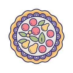 Delicious fruit pie vector illustration with cherries and pears for dessert recipe design asset