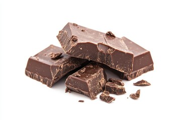 Dark chocolate pieces stacked and broken