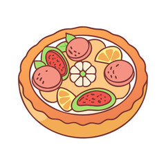 Delicious fruit pizza recipe illustration with fresh toppings for dessert lovers and bakers