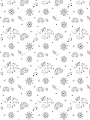 seamless pattern outline illustration of children's toys  