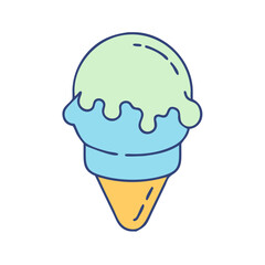 Delicious ice cream cone vector illustration with mint and blueberry flavors for summer treat