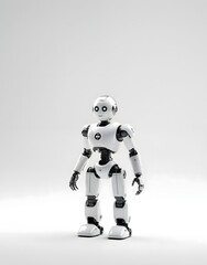 Fototapeta premium Futuristic Humanoid Robot Standing on White Background - AI Technology, Robotics, and Automation Concept