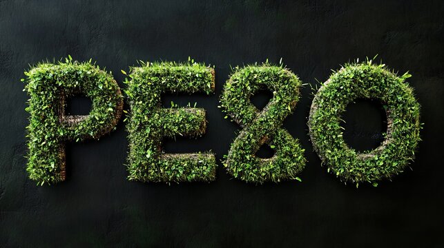 Eco friendly design grass letters pe8o green typography sustainable art nature inspired text on black wall
