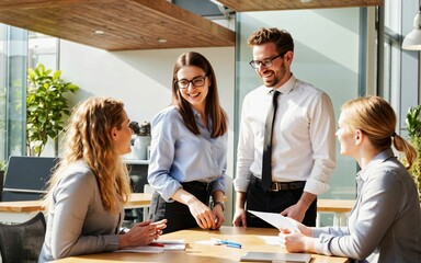 Diverse Young Business Team Having a Positive Office Meeting with Smiles and Collaboration in a Bright Workplace