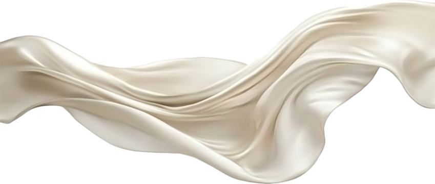 Elegant cream silk flowing on transparent background
