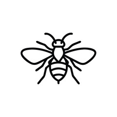 Simple Black Line Art Honey Bee Graphic Element Isolated On White Background