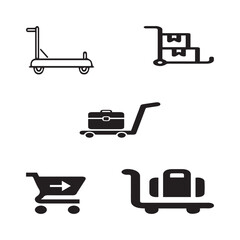 Set of 5 outline delivery and with floral transport, shipment silhouette editable vector isolated 