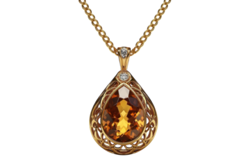 Exquisite Golden Citrine Pendant Necklace Diamond Accents Elegant Tear Drop Design on Black