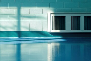Obraz premium Baseboard Heating System Alongside a Blue Floor: An Interior Perspective on Efficient Heat and Ventilation