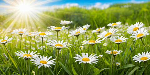 Chamomile field at sunset.