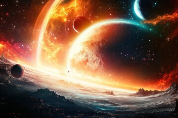 Obraz premium An Artistic Depiction of Planets and Cosmic Phenomenon in Space
