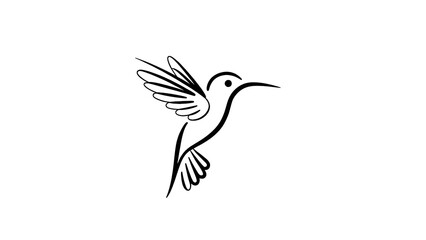 Minimalist Hummingbird Line Art Drawing – Elegant Black and White Bird Tattoo Design