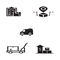 Set of 5 outline delivery and with floral transport, shipment silhouette editable vector isolated 