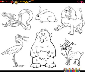 funny cartoon animals comics characters set coloring page