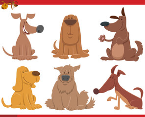 happy cartoon dogs and puppies comic characters set