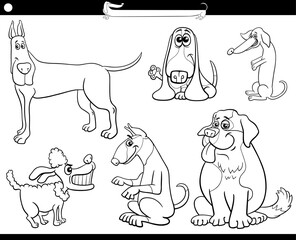 cartoon purebred dogs and puppies characters set coloring page
