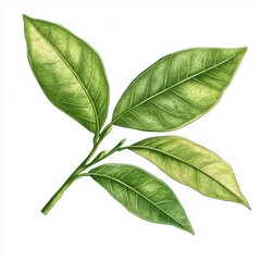 Obraz premium Detailed Illustration of Bitter Orange Foliage. Organic Herb Closeup with Aroma Essence on White Background