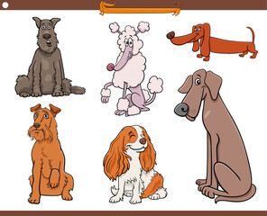 cartoon purebred dogs and puppies animal characters set