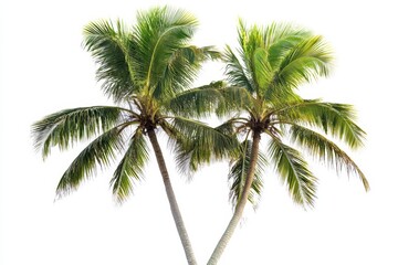 Two tropical palm trees against white