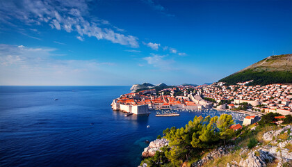 dubrovnik croatia landscape with old town along the coastline