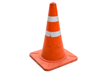 Single Orange and White Striped Traffic Cone for Road Safety.