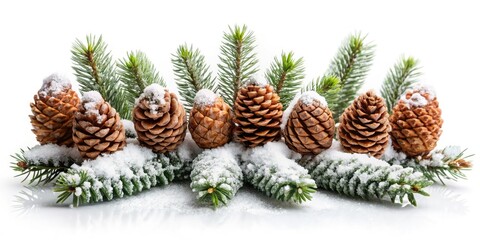 Fototapeta premium Snowy Spruce Cones, Winter Wonderland, Icy Pine Cones, Bokeh Background, Macro Photography, Frozen Nature