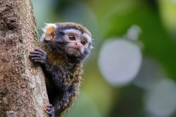 Obraz premium Adorable Marmoset Monkey Relaxing on a Branch in a Lush Tropical Forest