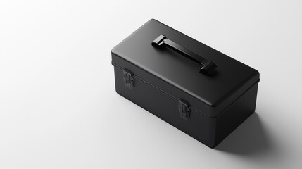 Black metal toolbox in minimalist style on white background