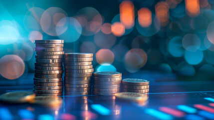 Money loan with investment business graph on blue background ,A conceptual image of money loan and investment growth illustrated with a business graph on a blue background.