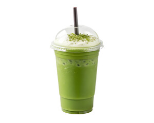 Iced Matcha Latte on White Background for Refreshing and Energizing Drink
