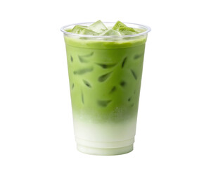 Iced Matcha Latte on White Background for Refreshing and Energizing Drink