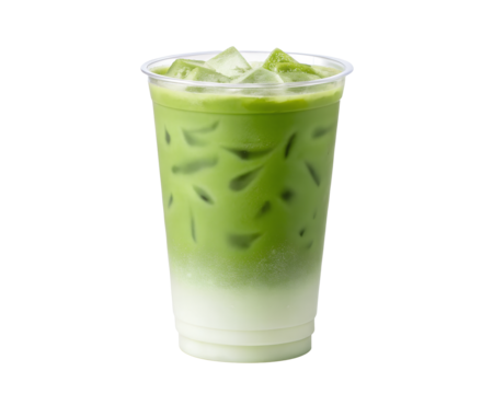 Iced Matcha Latte on White Background for Refreshing and Energizing Drink