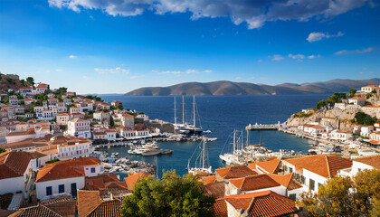 harbor landscape of hydra town saronic islands greece