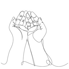 Praying Hands line art. Religion praying hands isolated on white background.