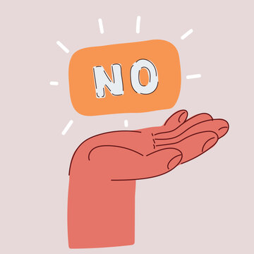 Cartoon vector illustration of a hand holding a bold NO sign like a shield of self-respect