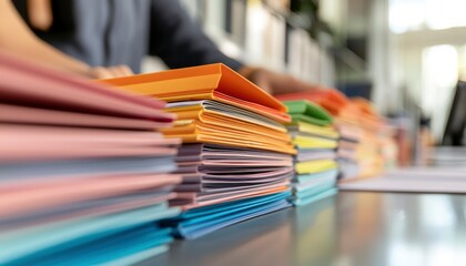 Colorful file folders stacked high