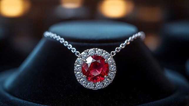 Elegant ruby pendant necklace diamonds high resolution photo