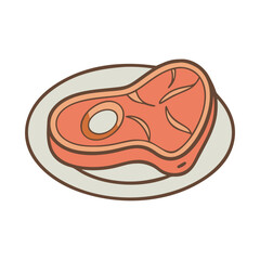 Delicious grilled steak on plate vector illustration for restaurant menu and food blog design asset