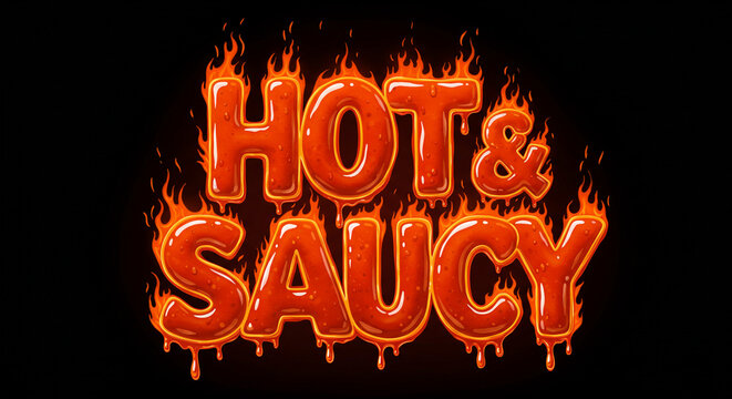 Hot and saucy text effect with flames for spicy food and sauce product design