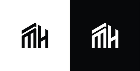 m h mh initial building logo design vector symbol graphic idea creative