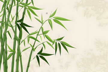 Obraz premium Serene Bamboo Illustration: Green Stalks and Leaves on Beige Background